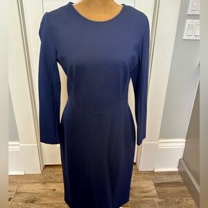 J. Crew Blue Sheath Dress Long Sleeve Crew Neck